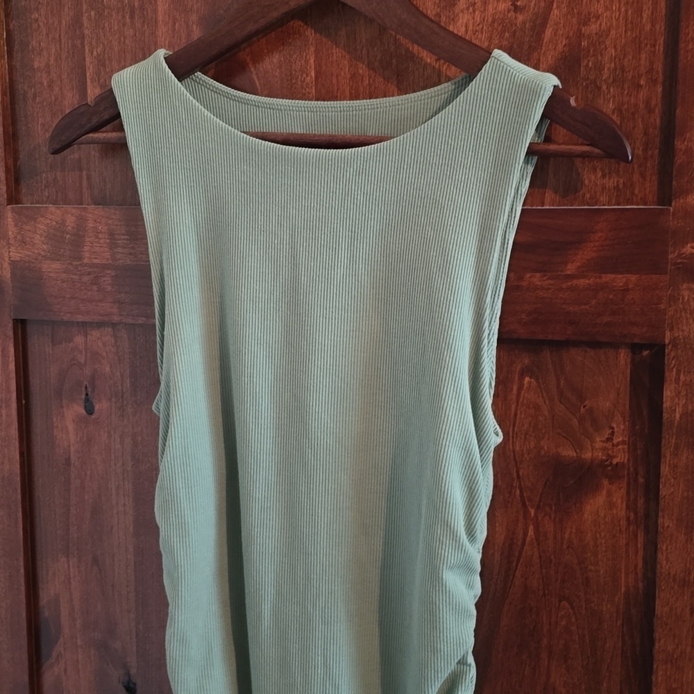 Lulu's Sage Green Ribbed Drawstring Ruched Bodycon Dress NWT - Picture 4 of 10